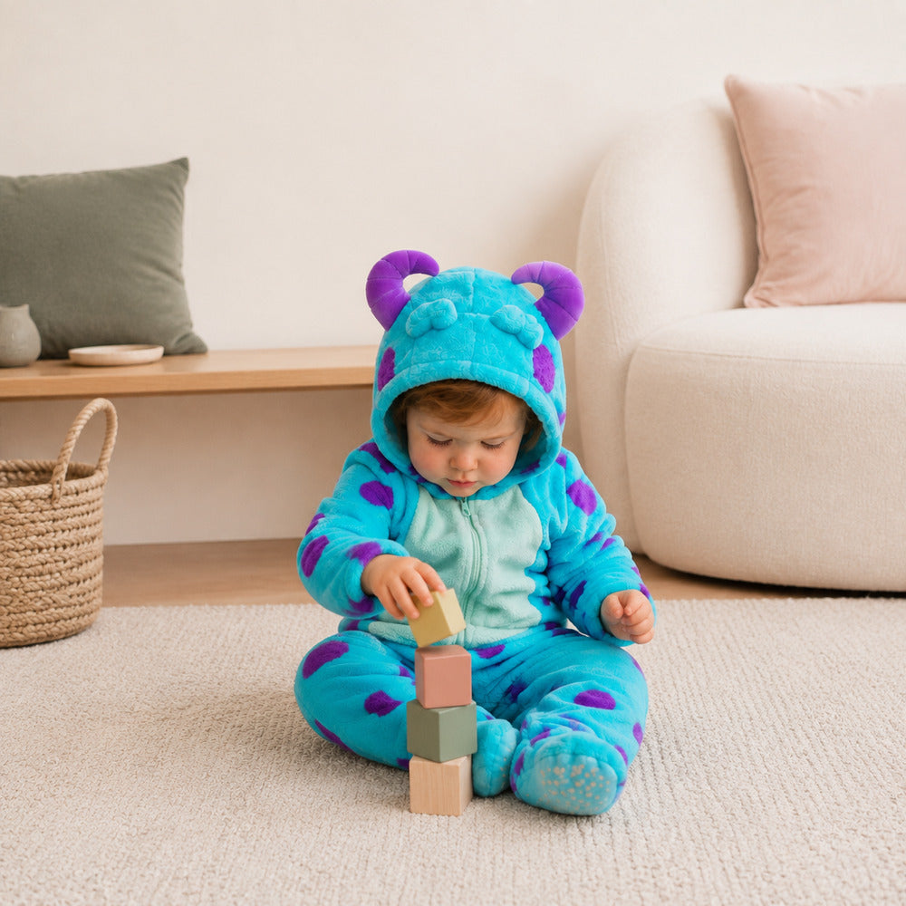 Little one playing in the cosy onesie