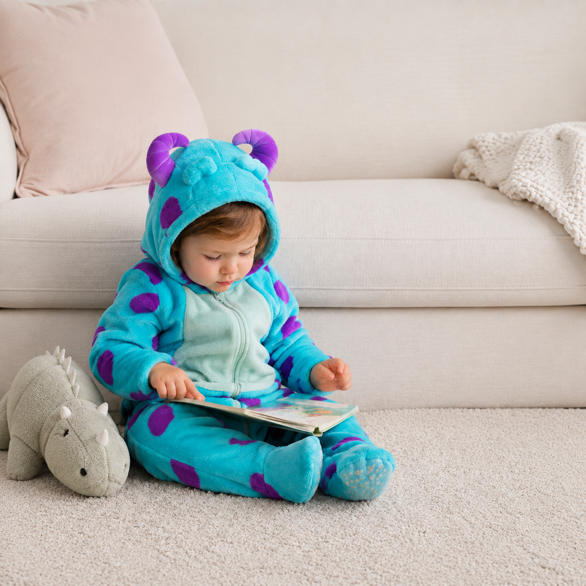 Little one wearing the cosy onesie